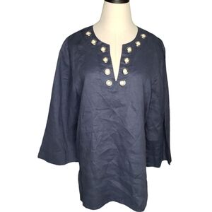 Linen August Silk Linen Tunic Nautical French Lagenlook  Grommets Preppy Top L